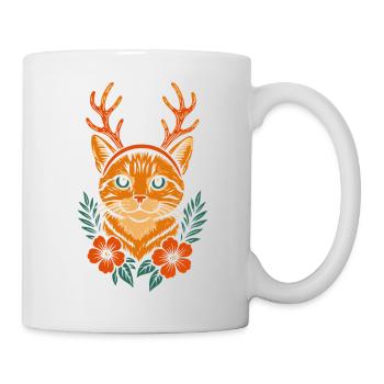 Cerf chat avec couronne de fleurs - Mug blanc - blanc - Droite