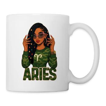 Widder-Königin – Lock-Afro-Mädchen-Feuer-Energie - Tasse - Weiß - Rechts