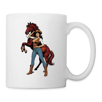 Femme cow-boy et cheval rouge - Mug blanc - blanc - Droite