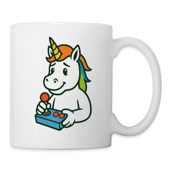 Niedliches Einhorn-Gamer-Maskottchen mit Joystick - Tasse - Weiß - Rechts