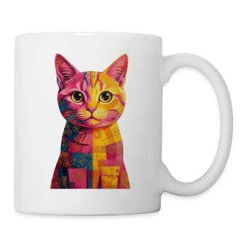 Pop Art Katze - bunt - Tasse - Weiß - Rechts