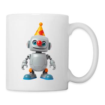 Kleiner Roboter mit Partyhut - Tasse - Weiß - Rechts