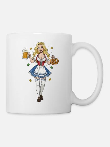 Oktoberfeest vrouw in dirndl - Tasse - Weiß