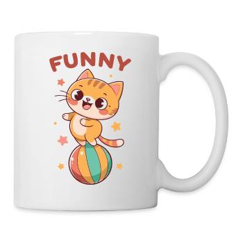 Freche Katze auf Regenbogenball - Tasse - Weiß - Rechts
