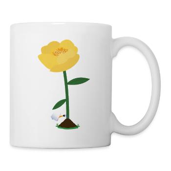 Gelbe Blume mit Geister-Gießkanne - Tasse - Weiß - Rechts