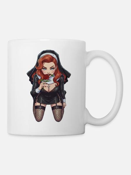 Nonne mit Rose von oben - Tasse - Weiß