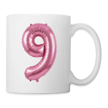 9. Geburtstag Shirt, Pinker Ballon Helium - Tasse - Weiß - Rechts