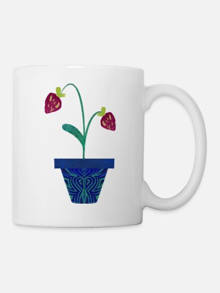 Erdbeere im Topf - Tasse - Weiß
