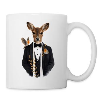 Elegant deer in tuxedo with birds - Mug - white - Right
