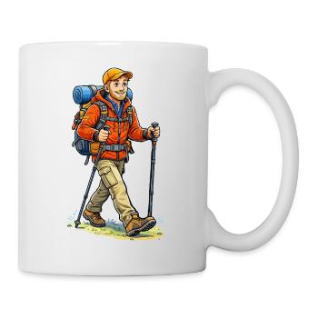 Adventurous hiker with backpack - Mug - white - Right