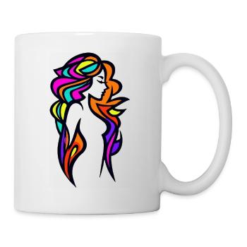 Neon Woman Silhouette with Colorful Stripes - Mug - white - Right