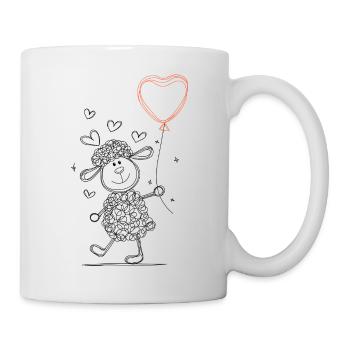Schaf mit Herzballon – Liebevoll & Minimalistisch - Tasse - Weiß - Rechts