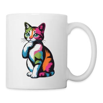 Nachdenkliche Pop-Katze Farbexplosion - Tasse - Weiß - Rechts