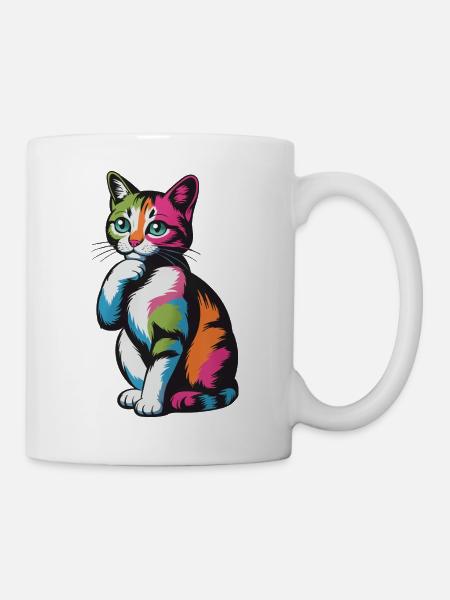 Explosion réfléchie des couleurs de chat pop - Mug blanc - blanc