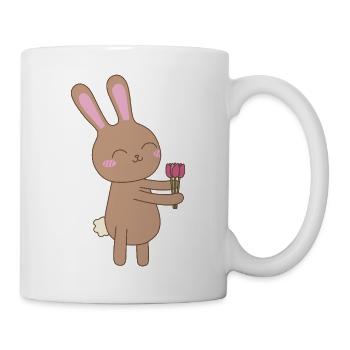 Hase mit Tulpe - Tasse - Weiß - Rechts