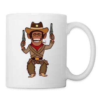 Funny Cowboy Monkey Gunslinger Cartoon Design - Mug - white - Right