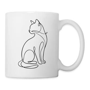 One-Line Sitting Cat Silhouette - Mug - white - Right