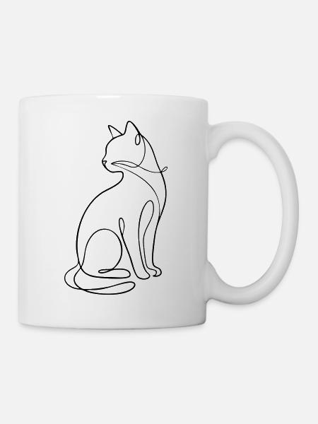 Einzeilige sitzende Katzensilhouette - Tasse - Weiß