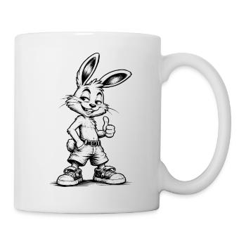 Cooler Hase Cartoon Schwarz Weiß Street Style  - Tasse - Weiß - Rechts