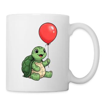 Turtle Kids T-Shirt mit rotem Ballon – Schildkröte - Tasse - Weiß - Rechts