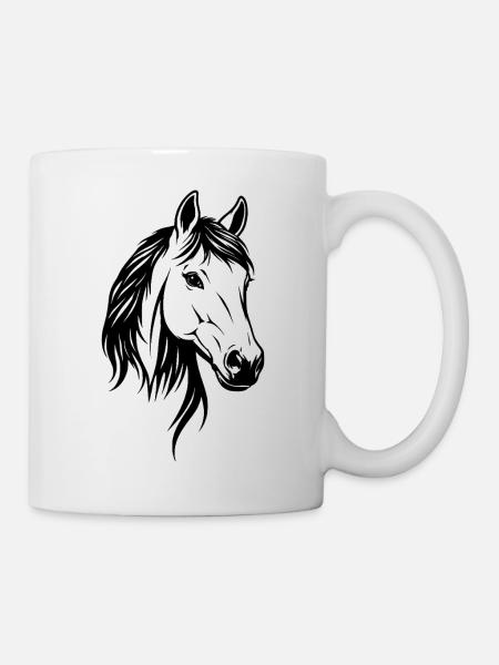Pferdekopf Schwarz-Weiß - Tasse - Weiß