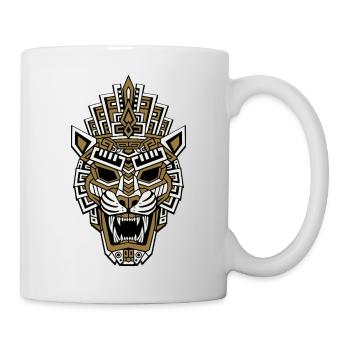 Mayan Inca Jaguar Mask Gold and White Tribal Totem - Mug - white - Right