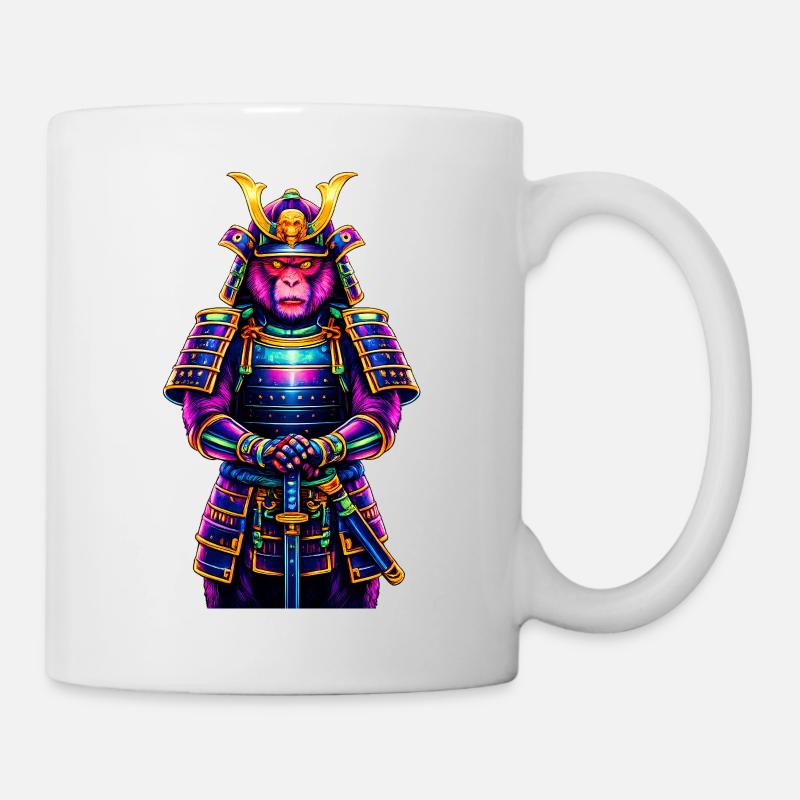 Samouraï Singe Néon Guerrier Japonais Animal - Mug blanc - blanc
