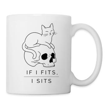 Katze im Totenkopf Oldschool Tattoo Design - Tasse - Weiß - Rechts