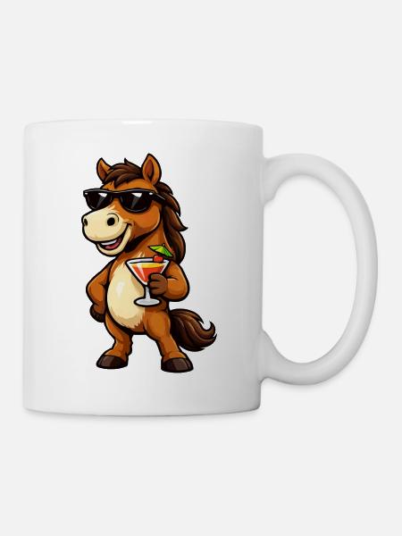 Sommerspaß Pferd mit Cocktail - Tasse - Weiß