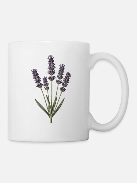 Lavendel-Botanische Gravur - Tasse - Weiß