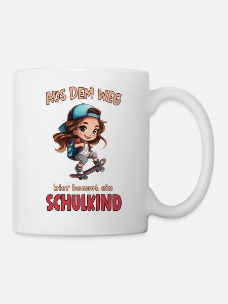 Schulkind Skateboard Cartoon Mädchen - Tasse - Weiß
