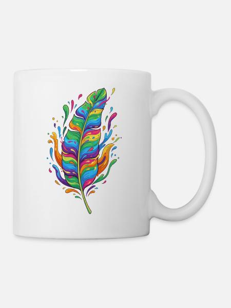 Regenbogenfeder Farbexplosion - Tasse - Weiß