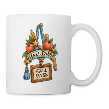 Ornate Hall Pass School Teacher Apples Pencils - Mug - white - Right