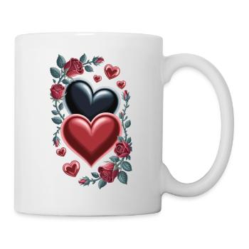 Herz Rosen T-Shirt - Rote Rosen und Herzen - Tasse - Weiß - Rechts