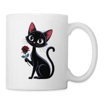 Black Cat T-Shirt with Rose - Mug - white - Right