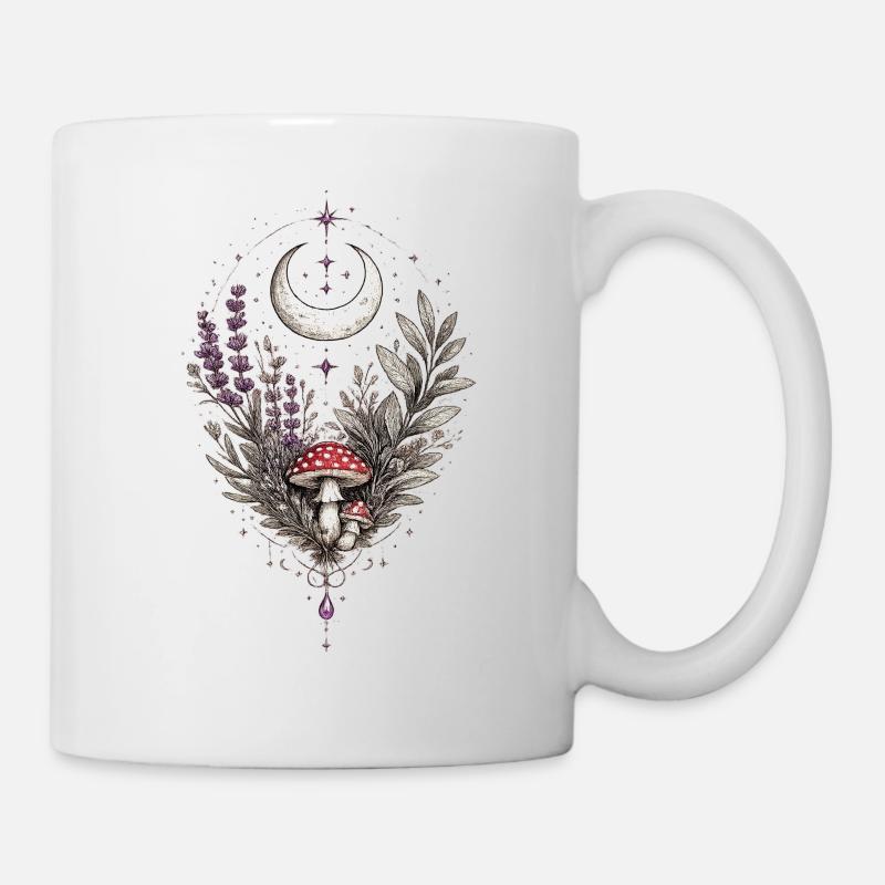 Moonlit Mushroom Grove Mandala - Mug - white