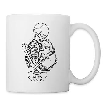 Skeleton with Cat – Gothic Cat Love Dark Art - Mug - white - Right