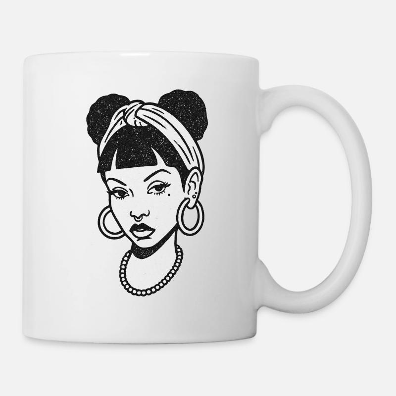 Portrait féminin noir #9 - Mug blanc - blanc