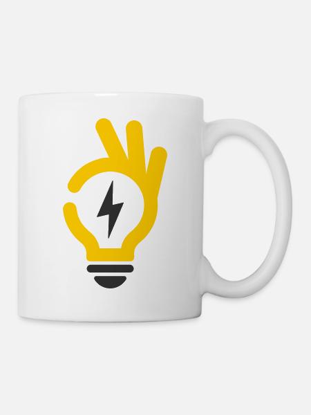 Elektriker Hand Blitz OK Glühbirne - Tasse - Weiß