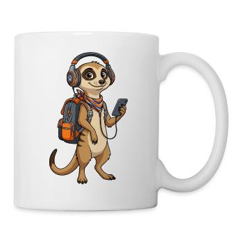 Meerkat mit Rucksack und Kopfhörern Erdmännchen - Tasse - Weiß - Rechts