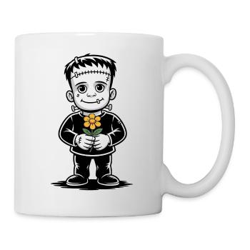 Petit garçon monstre brodé avec une fleur orange - Mug blanc - blanc - Droite