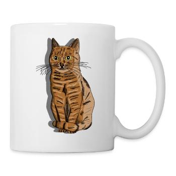 Illustration : Portrait d’un chat rayé - Mug blanc - blanc - Droite