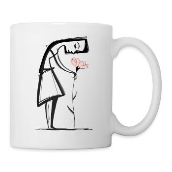 Femme minimaliste avec une fleur - Mug blanc - blanc - Droite