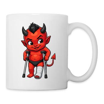 Roter Dämon mit Krücken - Tasse - Weiß - Rechts