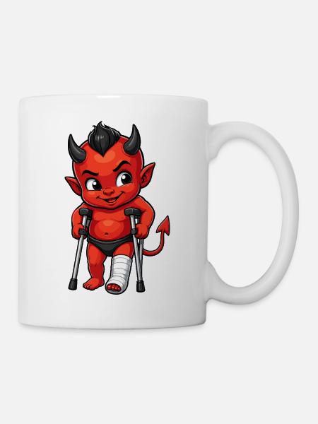 Roter Dämon mit Krücken - Tasse - Weiß
