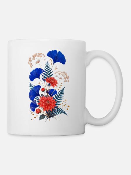 Coral Ginkgo Bouquet - Mug - white
