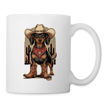 Vintage Dachshund Cowboy Outfit – Western Dog Shirt - Mug - white - Right