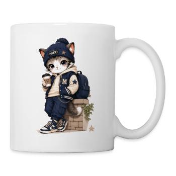 Urbanes Kätzchen im blauen Hoodie - Tasse - Weiß - Rechts