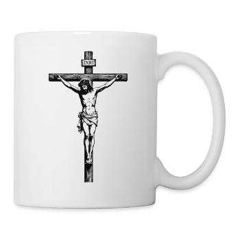 Kruzifix SchwarzWeiss INRI Illustration - Tasse - Weiß - Rechts