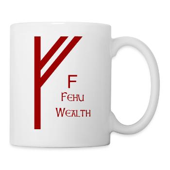 Fehu Rune komplett Rot – Wikinger Futhark Nordisch - Tasse - Weiß - Rechts